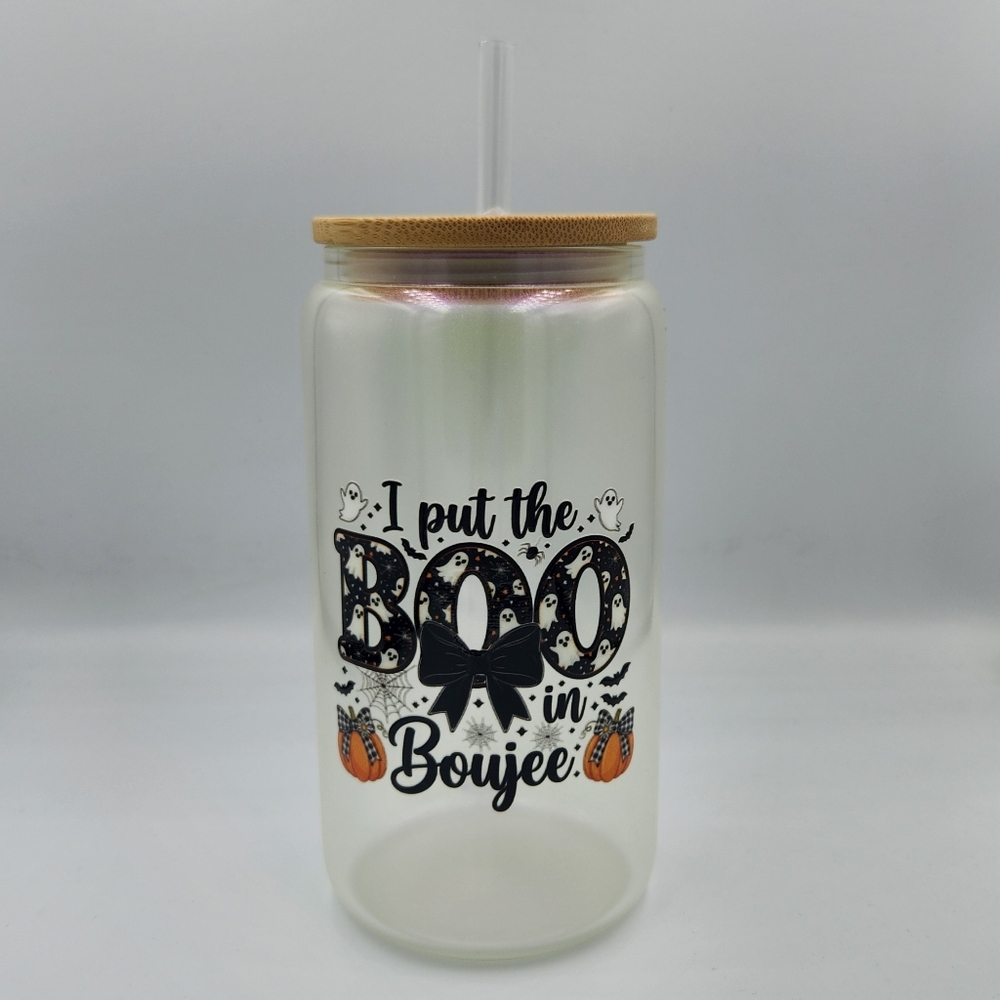 16oz Glass Tumbler with Bamboo Lid and Straw